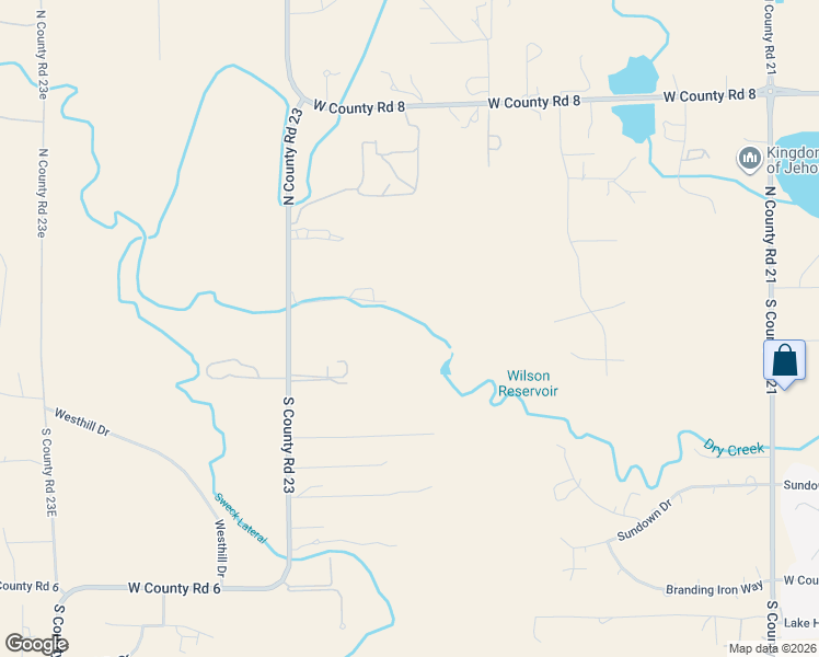 map of restaurants, bars, coffee shops, grocery stores, and more near 128 South Co Road 23 in Berthoud