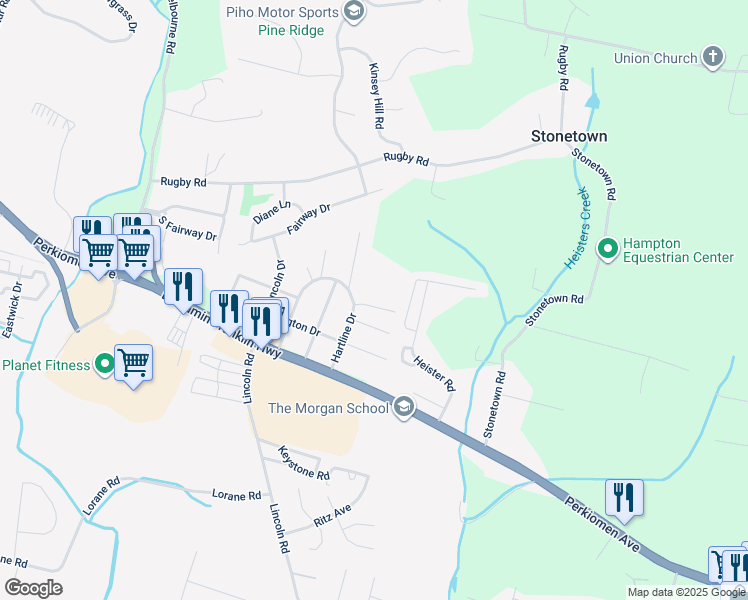 map of restaurants, bars, coffee shops, grocery stores, and more near 6105 Glen Road in Reading
