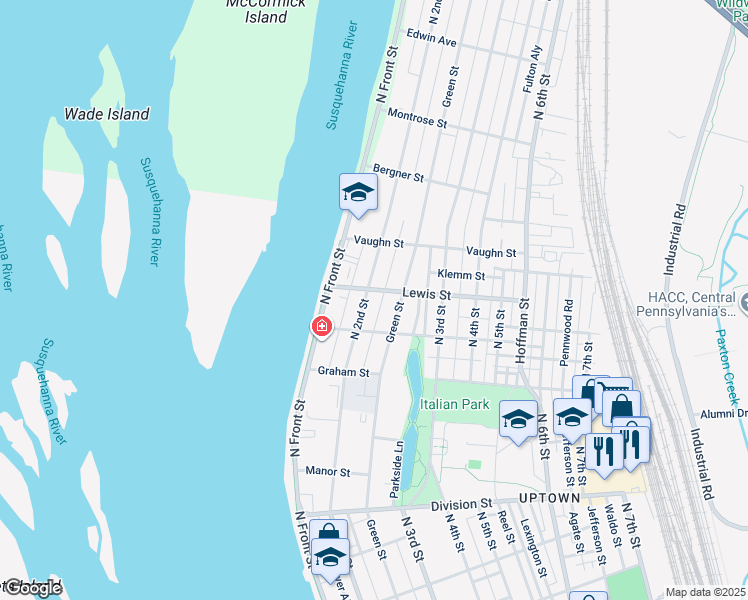 map of restaurants, bars, coffee shops, grocery stores, and more near 3125 North 2nd Street in Harrisburg
