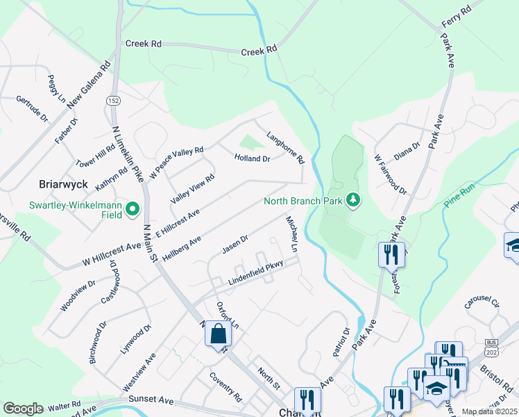 map of restaurants, bars, coffee shops, grocery stores, and more near 80 Hellberg Avenue in Chalfont