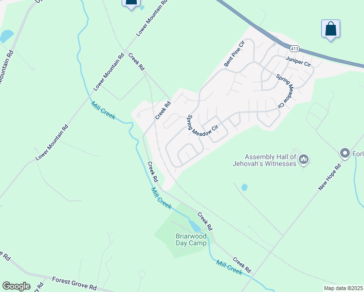 map of restaurants, bars, coffee shops, grocery stores, and more near 302 Blackberry Circle in New Hope