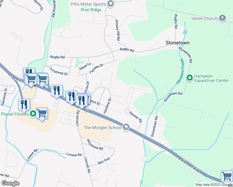 map of restaurants, bars, coffee shops, grocery stores, and more near 6105 Glen Road in Reading