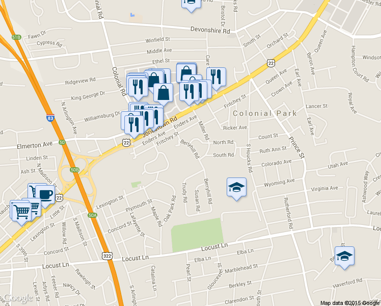 map of restaurants, bars, coffee shops, grocery stores, and more near 306 Berryhill Road in Harrisburg