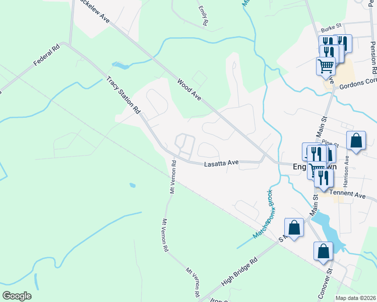 map of restaurants, bars, coffee shops, grocery stores, and more near 49 Carriage Lane in Englishtown