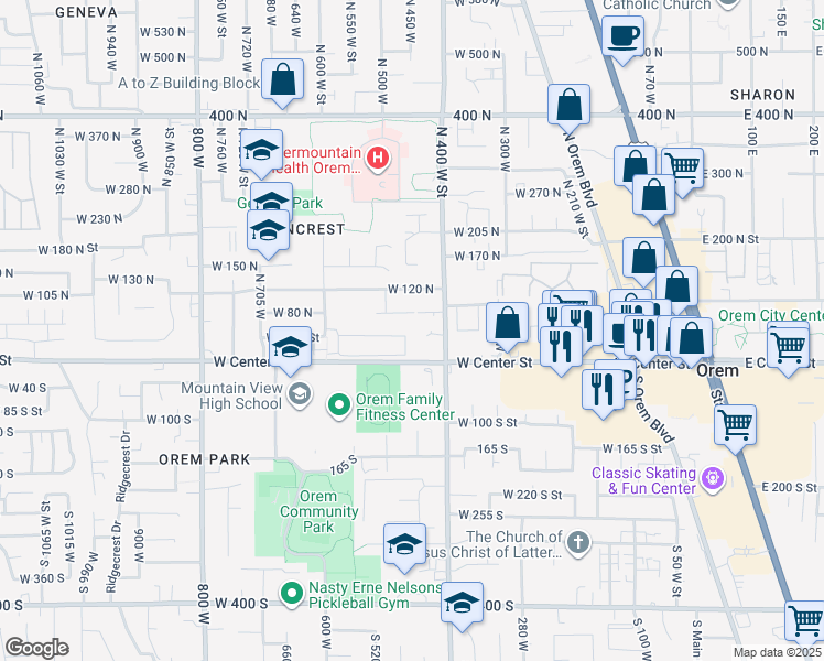 map of restaurants, bars, coffee shops, grocery stores, and more near 458 West 40 North in Orem