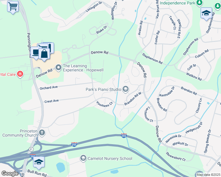 map of restaurants, bars, coffee shops, grocery stores, and more near 410 Bollen Court in Pennington