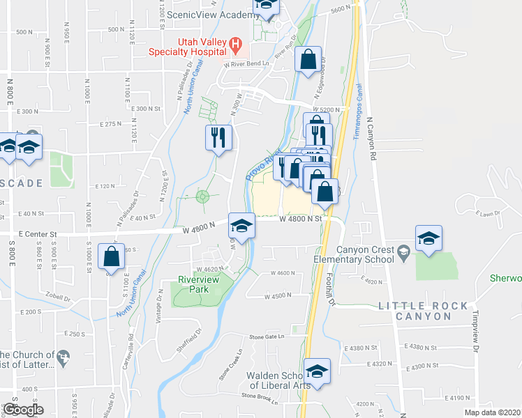 map of restaurants, bars, coffee shops, grocery stores, and more near 179 West 4800 North in Provo