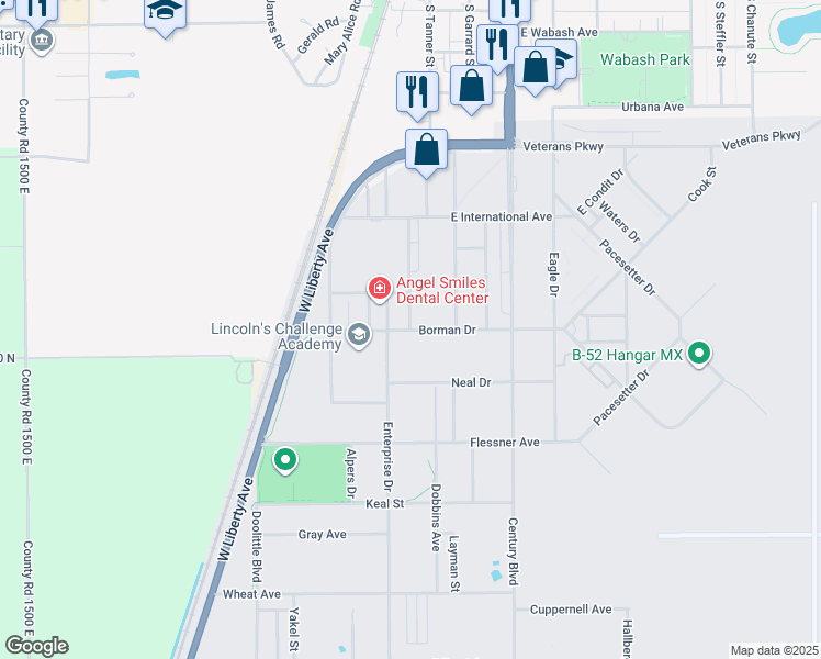 map of restaurants, bars, coffee shops, grocery stores, and more near 799 Snyder Street in Rantoul
