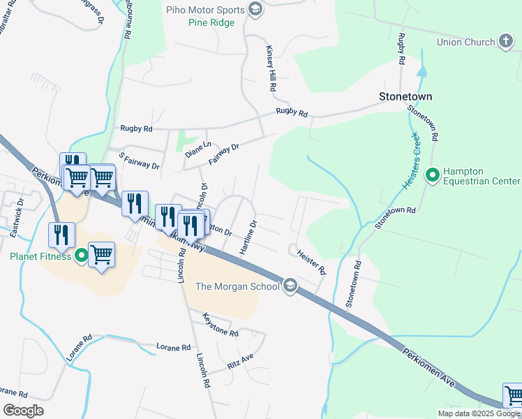 map of restaurants, bars, coffee shops, grocery stores, and more near 6101 Glen Road in Reading