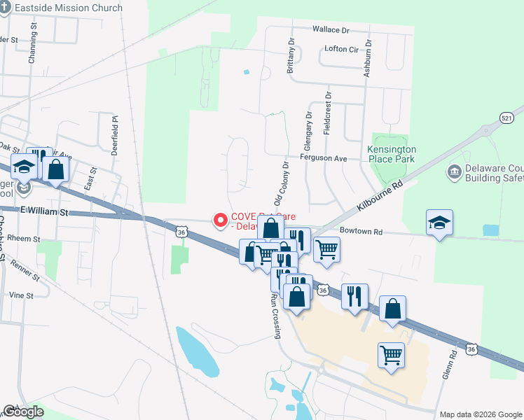 map of restaurants, bars, coffee shops, grocery stores, and more near 824 Bowtown Road in Delaware