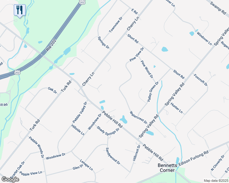 map of restaurants, bars, coffee shops, grocery stores, and more near 102 Watercrest Drive in Doylestown