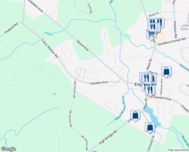 map of restaurants, bars, coffee shops, grocery stores, and more near 69 Carriage Lane in Englishtown