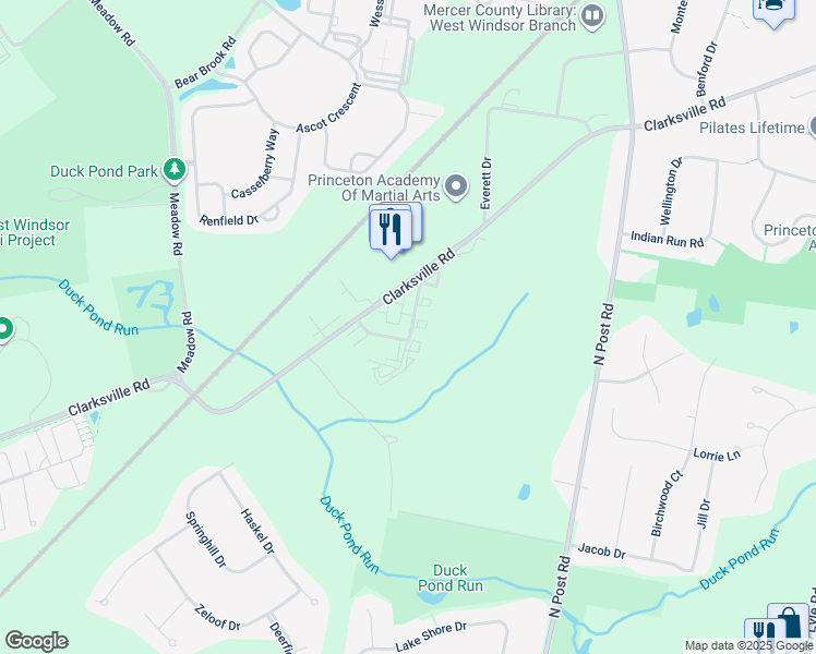 map of restaurants, bars, coffee shops, grocery stores, and more near 5134 Kaitlyn Court in West Windsor Township
