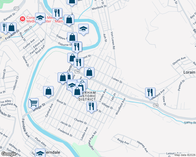 map of restaurants, bars, coffee shops, grocery stores, and more near 500-502 Cypress Avenue in Johnstown