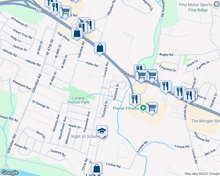 map of restaurants, bars, coffee shops, grocery stores, and more near 200 Eastwick Drive in Reading