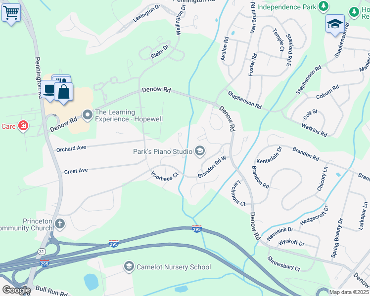 map of restaurants, bars, coffee shops, grocery stores, and more near 614 Bollen Court in Pennington