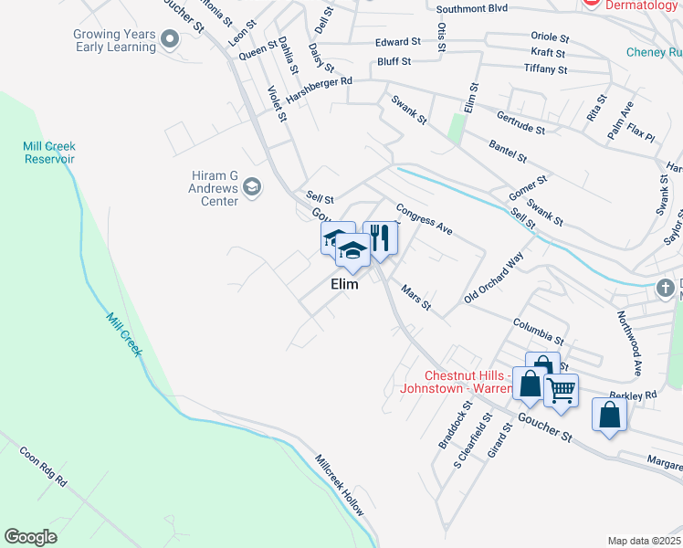 map of restaurants, bars, coffee shops, grocery stores, and more near in Elim