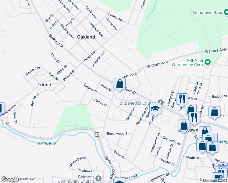 map of restaurants, bars, coffee shops, grocery stores, and more near 2099 Ferry St in Johnstown