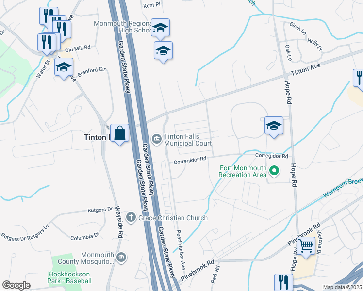 map of restaurants, bars, coffee shops, grocery stores, and more near 24 Kelly Way in Tinton Falls
