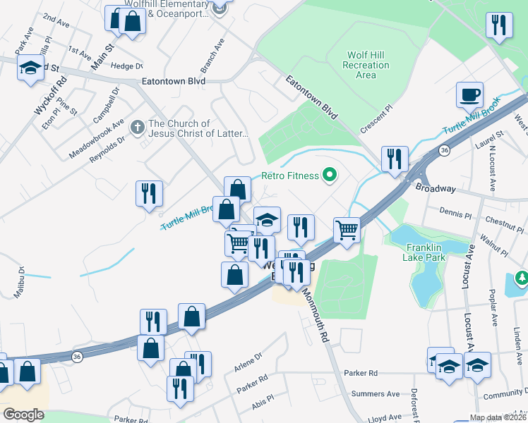map of restaurants, bars, coffee shops, grocery stores, and more near 11 Hialeah in West Long Branch