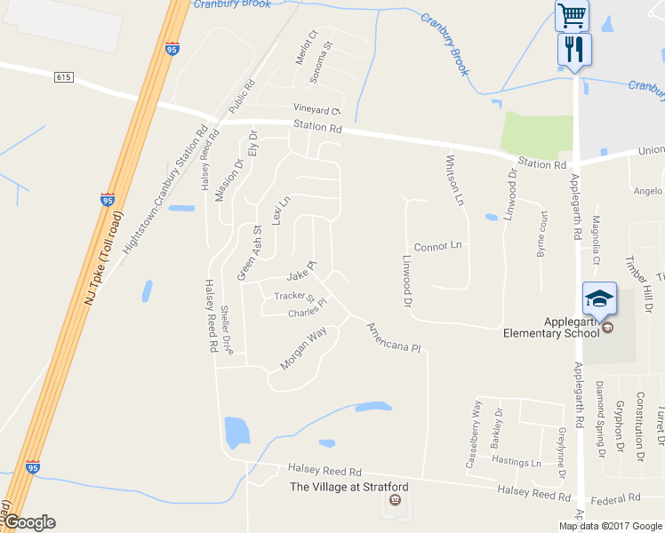 map of restaurants, bars, coffee shops, grocery stores, and more near 9 Orchard Grove in Monroe Township