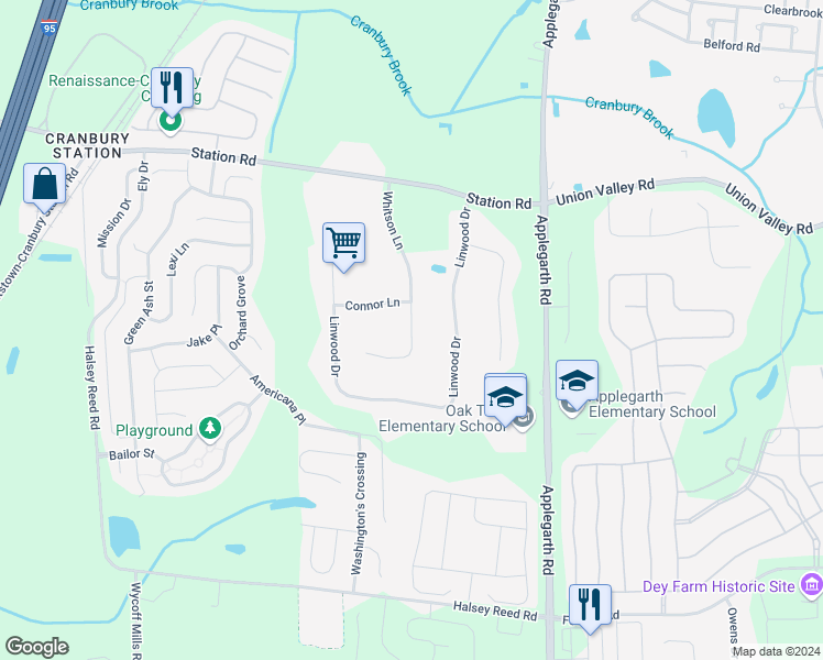 map of restaurants, bars, coffee shops, grocery stores, and more near 22 Whitson Lane in Monroe Township