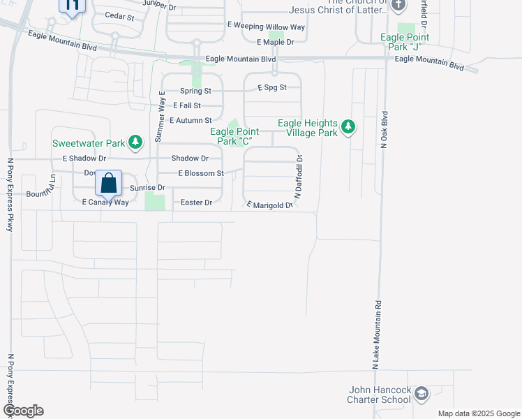 map of restaurants, bars, coffee shops, grocery stores, and more near 2296 East Marigold Drive in Eagle Mountain