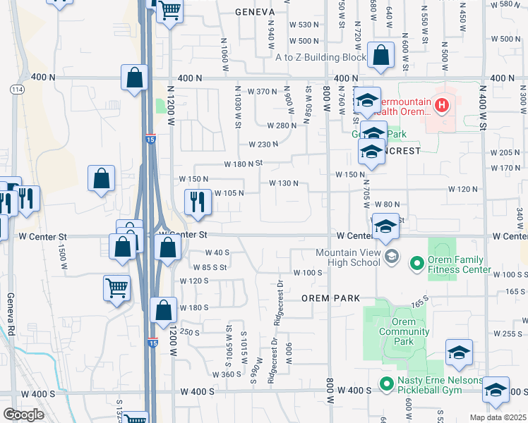 map of restaurants, bars, coffee shops, grocery stores, and more near 56 North 970 West Street in Orem