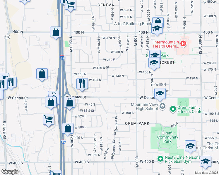 map of restaurants, bars, coffee shops, grocery stores, and more near 56 North 970 West Street in Orem
