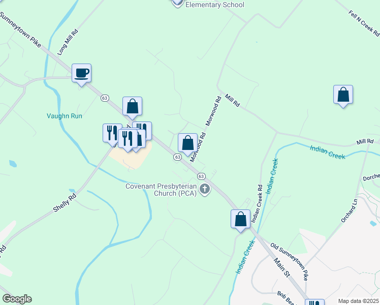 map of restaurants, bars, coffee shops, grocery stores, and more near 284 Sumneytown Pike in Harleysville