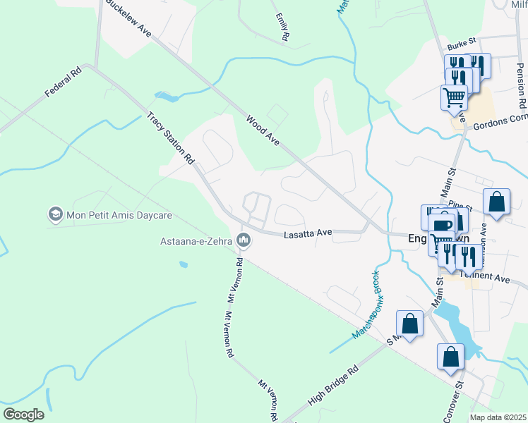 map of restaurants, bars, coffee shops, grocery stores, and more near 63 English Club Drive in Englishtown