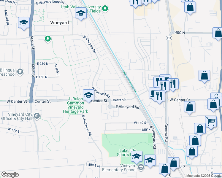 map of restaurants, bars, coffee shops, grocery stores, and more near 467 East Rue Hugo in Vineyard