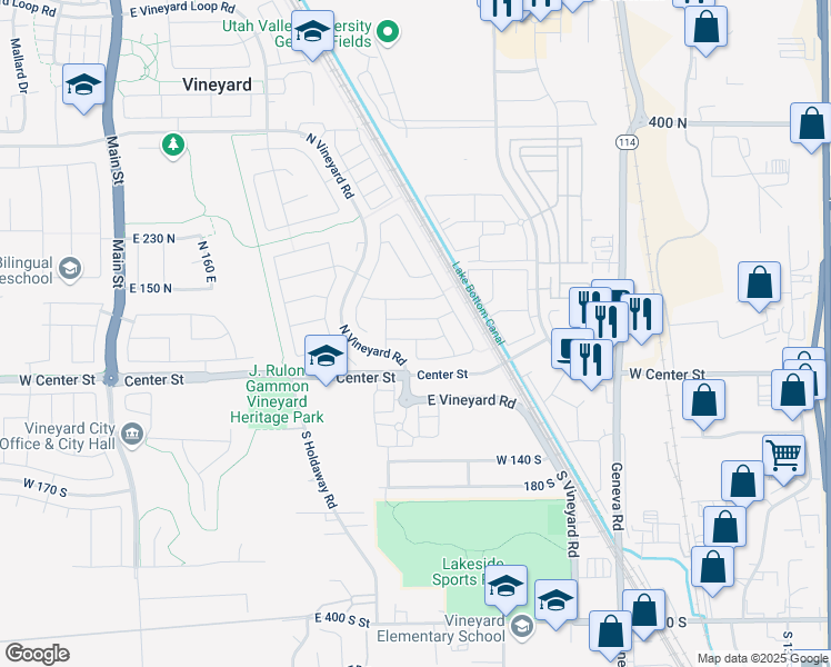 map of restaurants, bars, coffee shops, grocery stores, and more near 473 East Rue Hugo in Vineyard