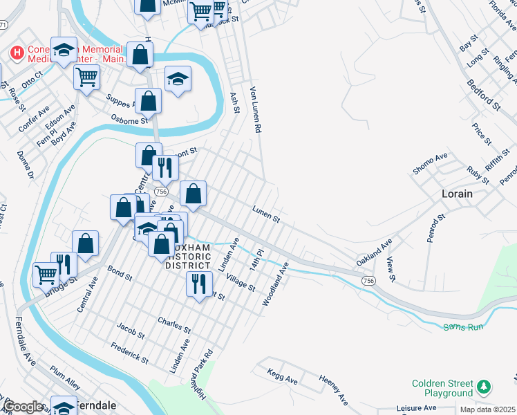 map of restaurants, bars, coffee shops, grocery stores, and more near 346-348 Linden Avenue in Johnstown