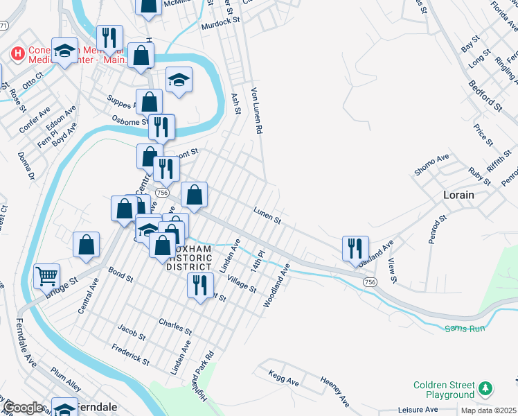map of restaurants, bars, coffee shops, grocery stores, and more near 346-348 Linden Avenue in Johnstown