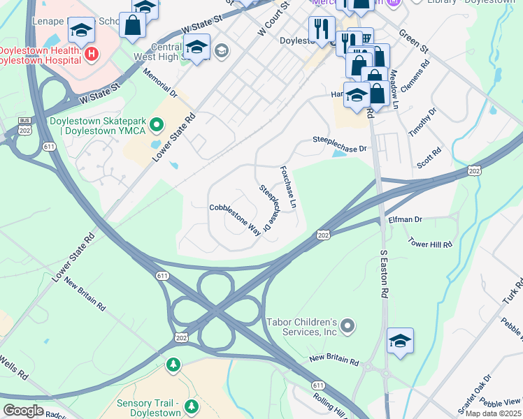 map of restaurants, bars, coffee shops, grocery stores, and more near 286 Fox Hound Drive in Doylestown
