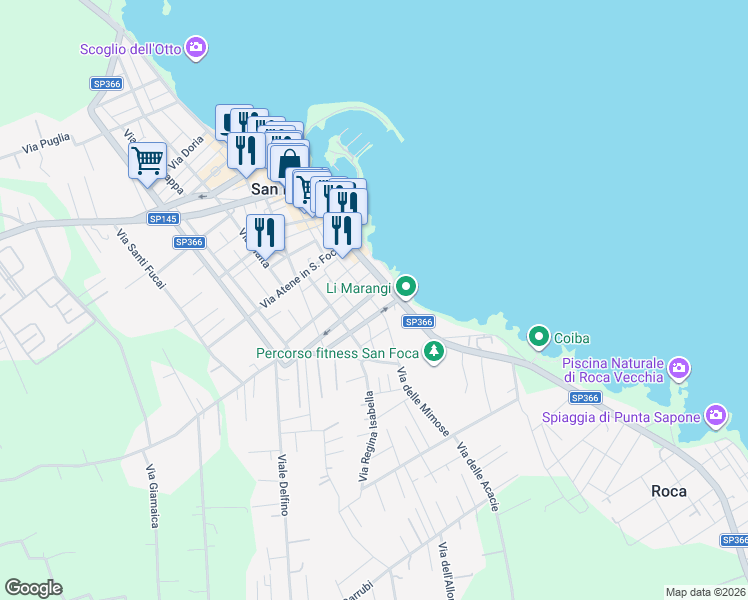 map of restaurants, bars, coffee shops, grocery stores, and more near 12 SP366 in San Foca