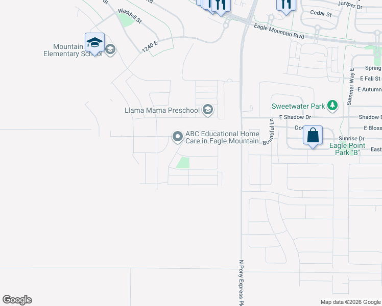 map of restaurants, bars, coffee shops, grocery stores, and more near 1217 East Pamela Street in Eagle Mountain