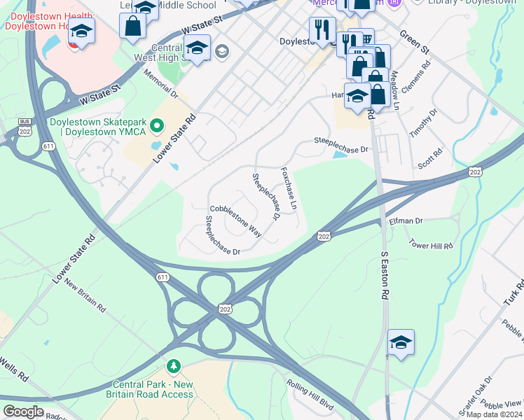 map of restaurants, bars, coffee shops, grocery stores, and more near 286 Fox Hound Drive in Doylestown