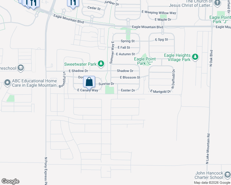 map of restaurants, bars, coffee shops, grocery stores, and more near 3523 Flower Drive in Eagle Mountain