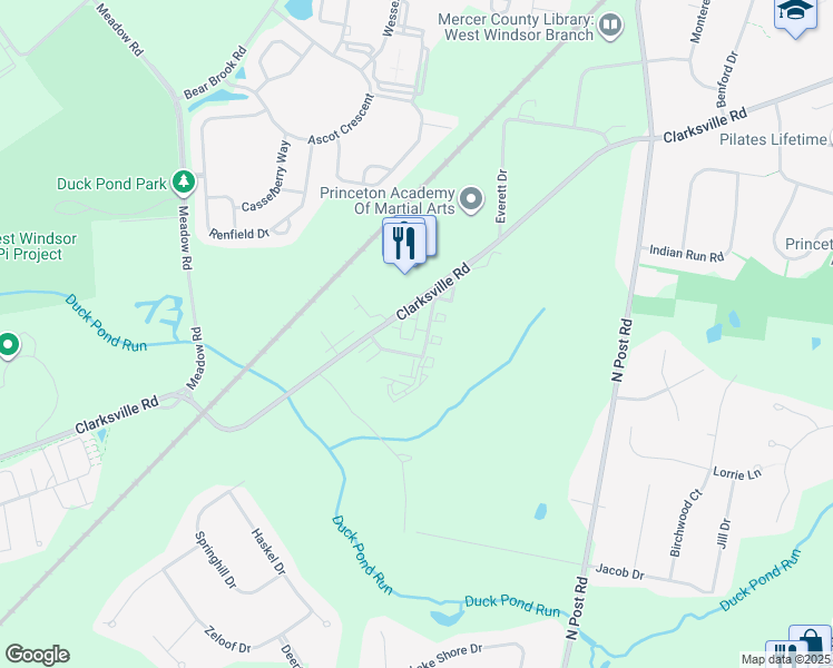 map of restaurants, bars, coffee shops, grocery stores, and more near 6133 Kaitlyn Court in West Windsor Township