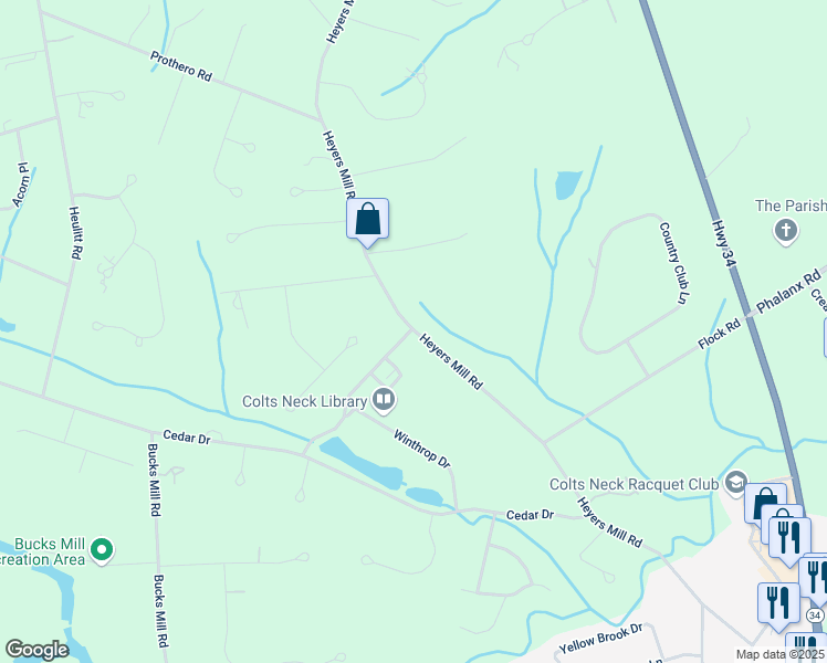 map of restaurants, bars, coffee shops, grocery stores, and more near 89 Heyers Mill Road in Colts Neck