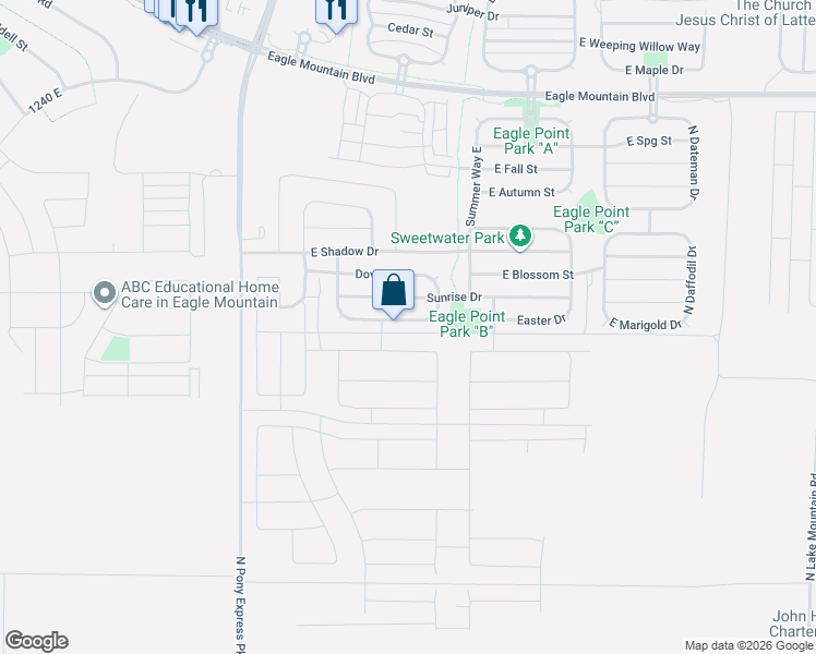 map of restaurants, bars, coffee shops, grocery stores, and more near 1836 East Canary Way in Eagle Mountain