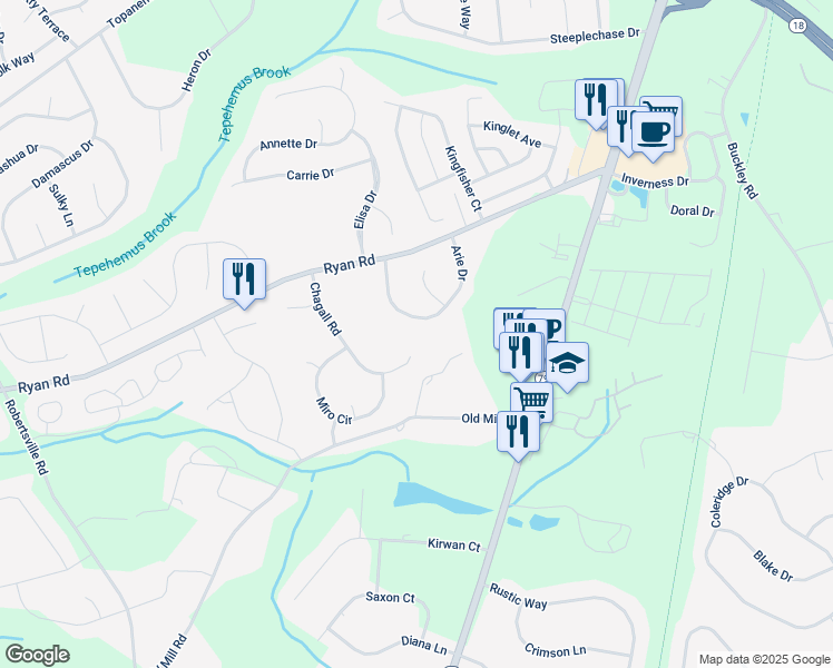 map of restaurants, bars, coffee shops, grocery stores, and more near 17 Arie Drive in Marlboro