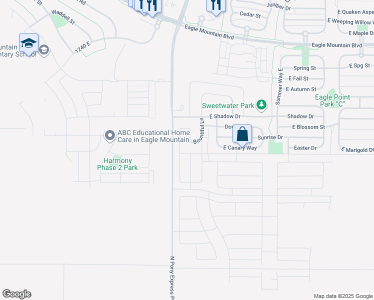 map of restaurants, bars, coffee shops, grocery stores, and more near 1564 Pheasant Road in Eagle Mountain
