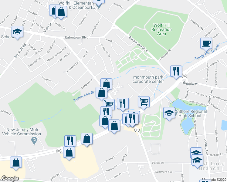 map of restaurants, bars, coffee shops, grocery stores, and more near 4 Hialeah in West Long Branch