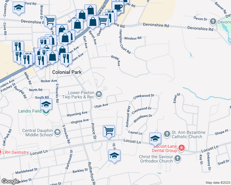 map of restaurants, bars, coffee shops, grocery stores, and more near 5018 Colorado Ave in Harrisburg