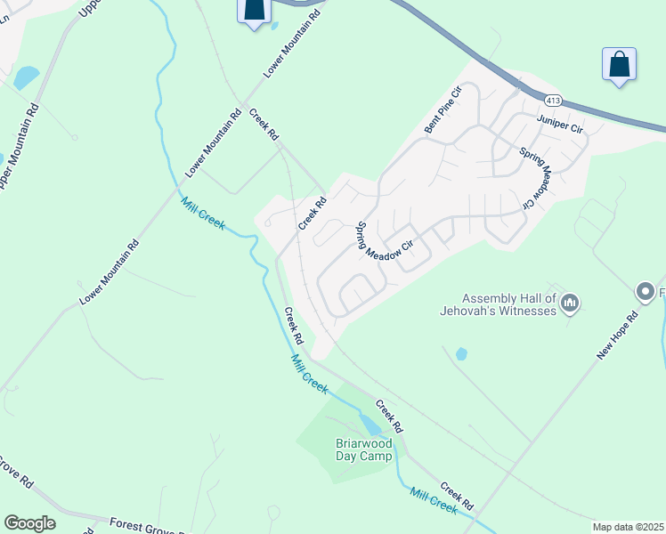 map of restaurants, bars, coffee shops, grocery stores, and more near 351 Countryside Circle in New Hope