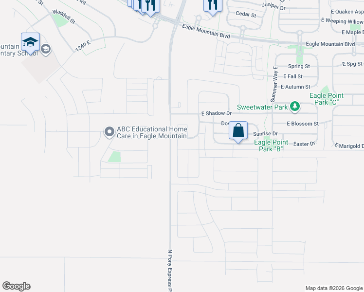 map of restaurants, bars, coffee shops, grocery stores, and more near Bountiful Lane in Eagle Mountain