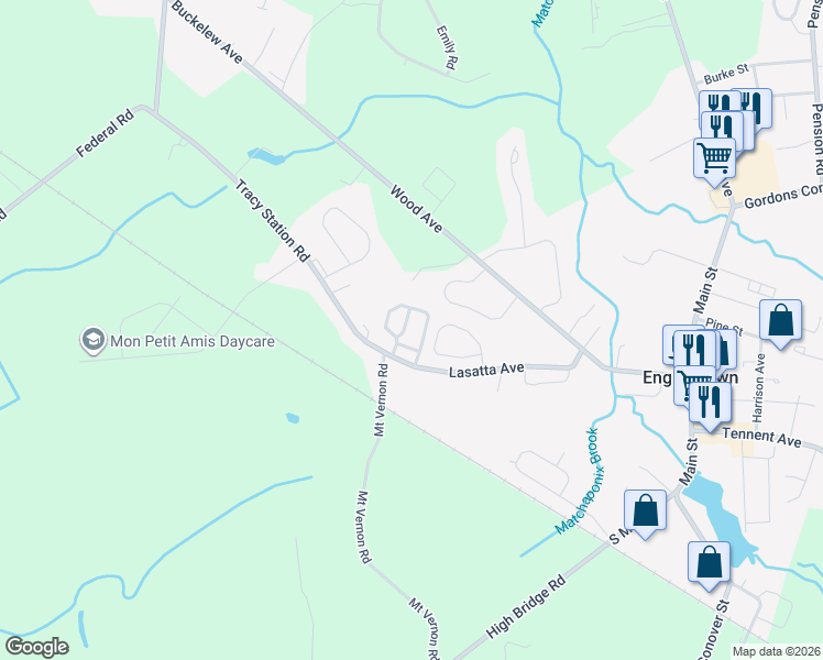 map of restaurants, bars, coffee shops, grocery stores, and more near 24 English Club Drive in Englishtown